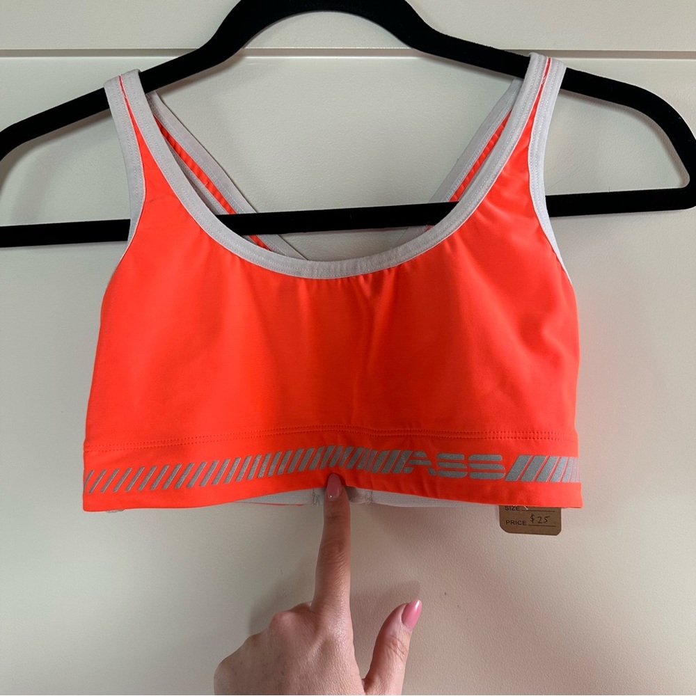 Adam Selman Sport Orange Sports Bra with White Trim